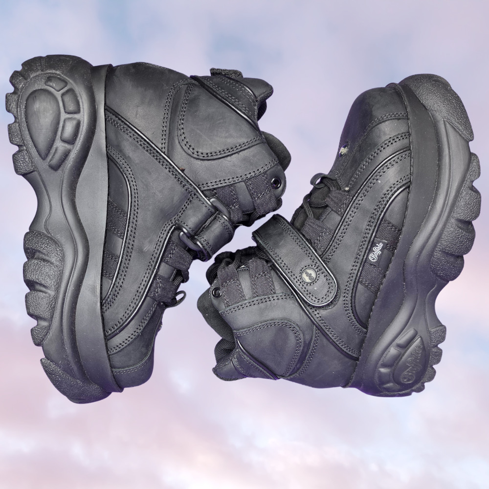 Vtg 90s Buffalo London Black Leather Platform Chunky High Gothic Sneaker 38 - Picture 3 of 7